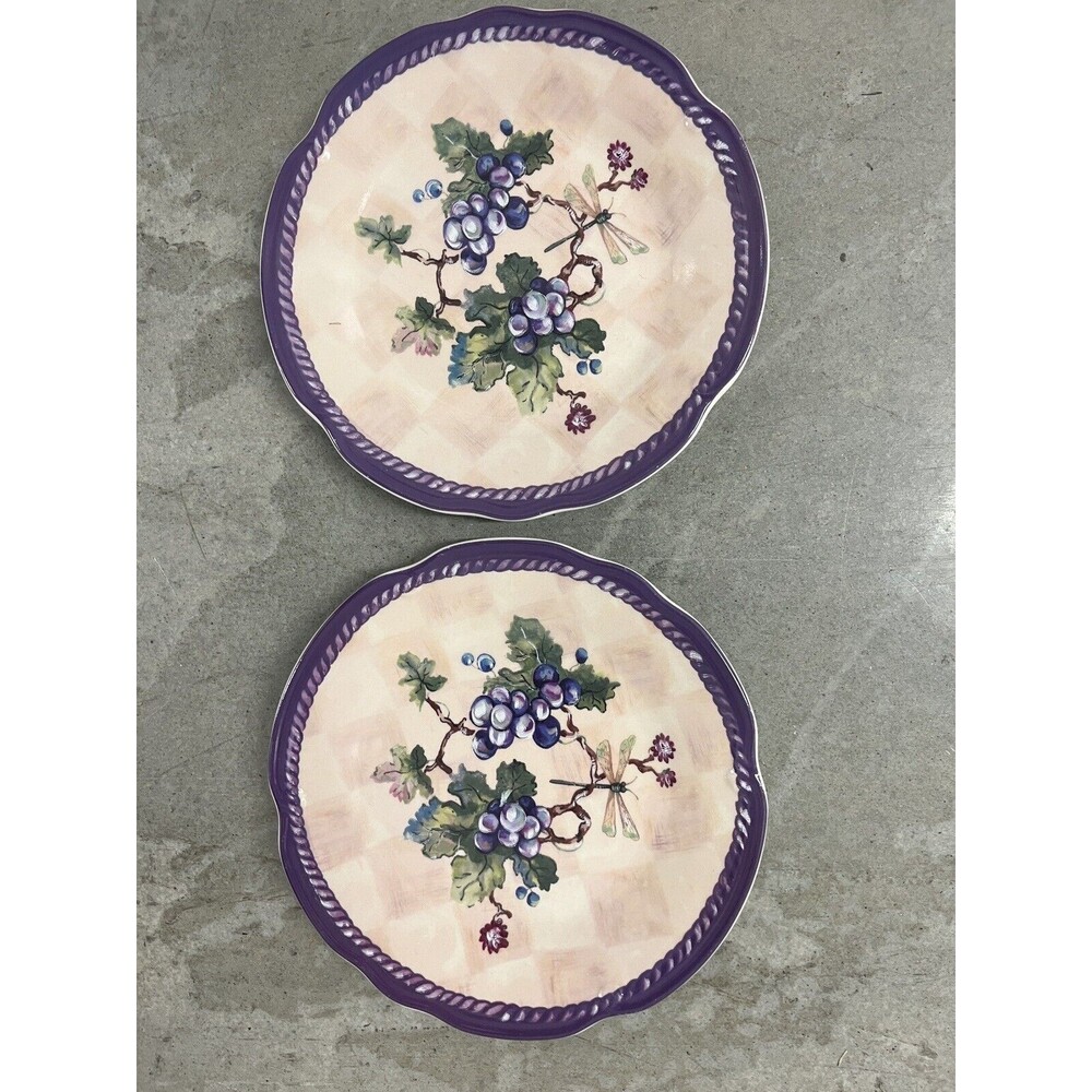 Tracy Porter The Claret Col Salad Plate Dragonfly Purple Grapes - Set Of 2